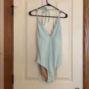 J crew halter bathing suit with scalloped detail